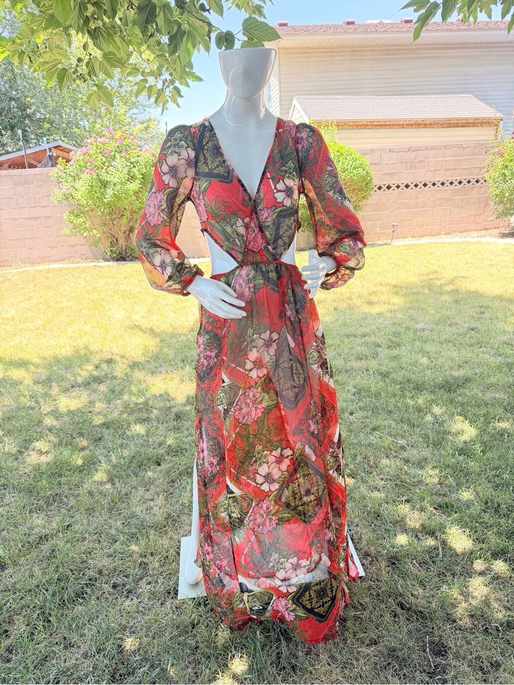 ASOS Red Floral Wrap Maxi Dress with Cutout